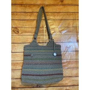 The Sak Belle Crochet Boho Medium Tote/Purse/Handbag - Tan/Multicolor